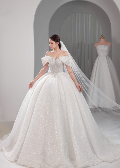 Váy Cưới Kim Sa Trễ Vai Sang Trọng