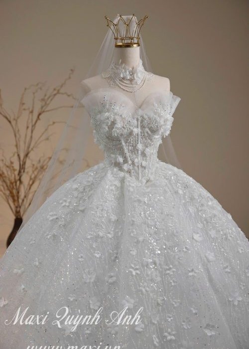 Váy Cưới Cup Ngực Hoa Nhí Cao Cấp