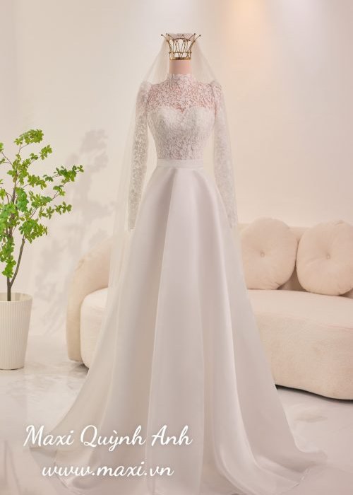 Váy Cưới Ren Tay Dài Cao Cấp