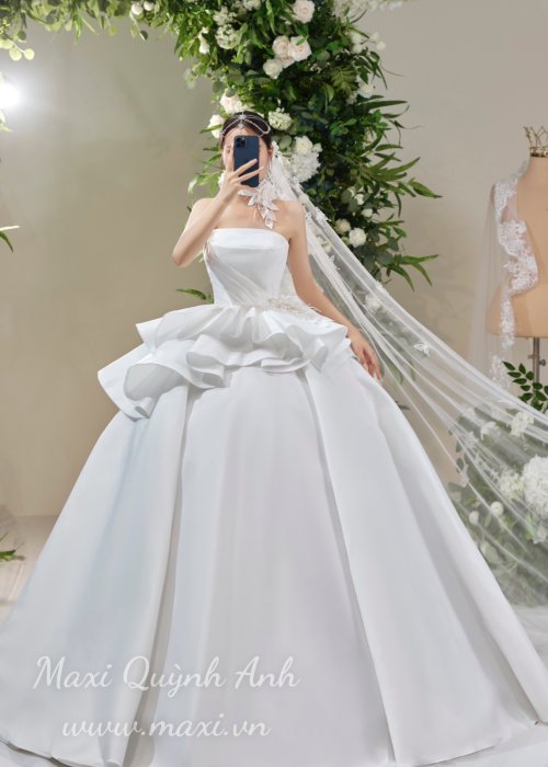 Váy Cưới Cao Cấp Phối Bèo Nhấn Eo