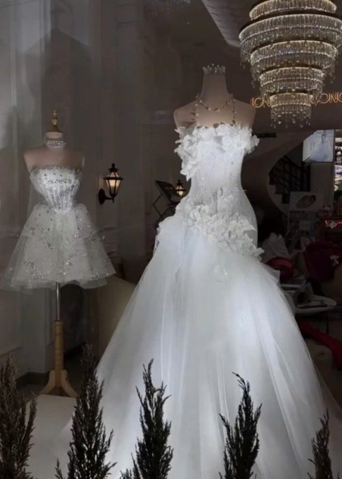Váy Cưới Body Voan Phối Hoa Ren 3D Sang Trọng