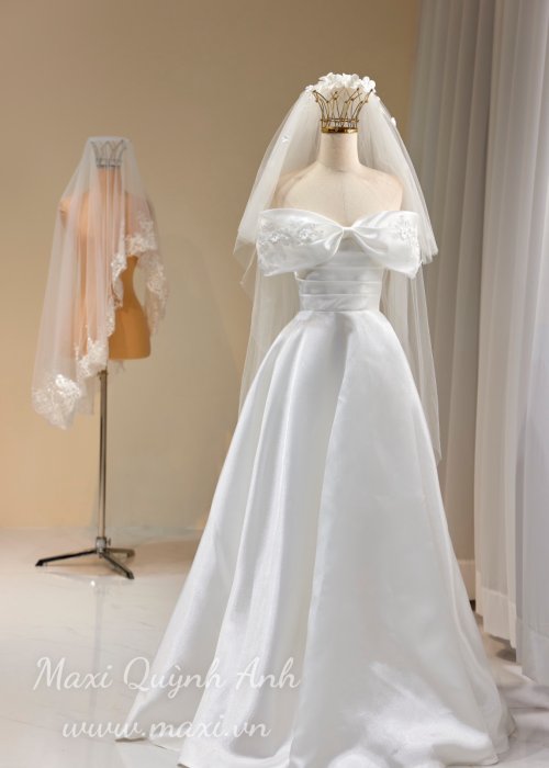 Váy Cưới Cao Cấp Nhúng Eo Phối Trễ Vai Rời