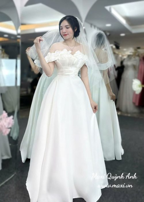 Váy Cưới Trễ Vai Kết Hoa Cao Cấp