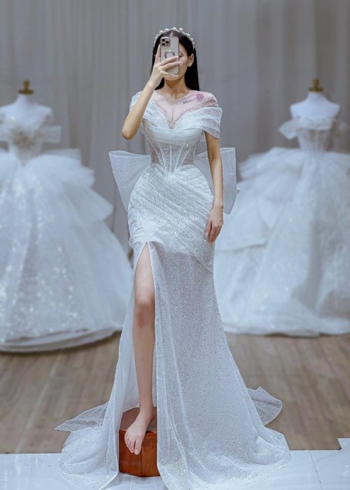 Váy Cưới Kim Sa Body Trễ Vai Cao Cấp