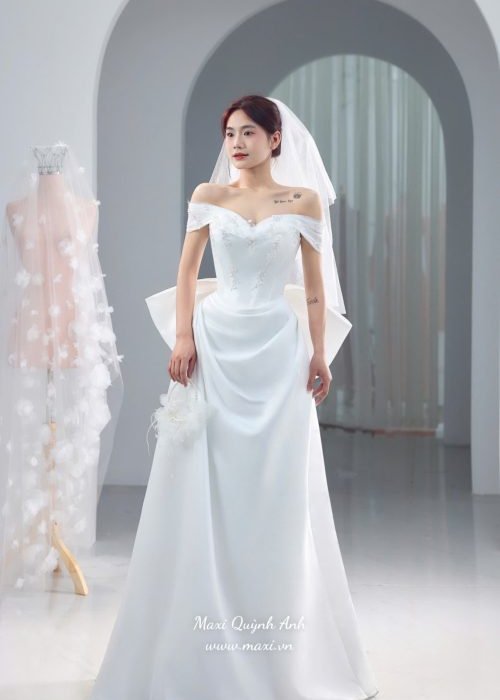 Váy Cưới Trễ Vai Đính Kết Sang Trọng