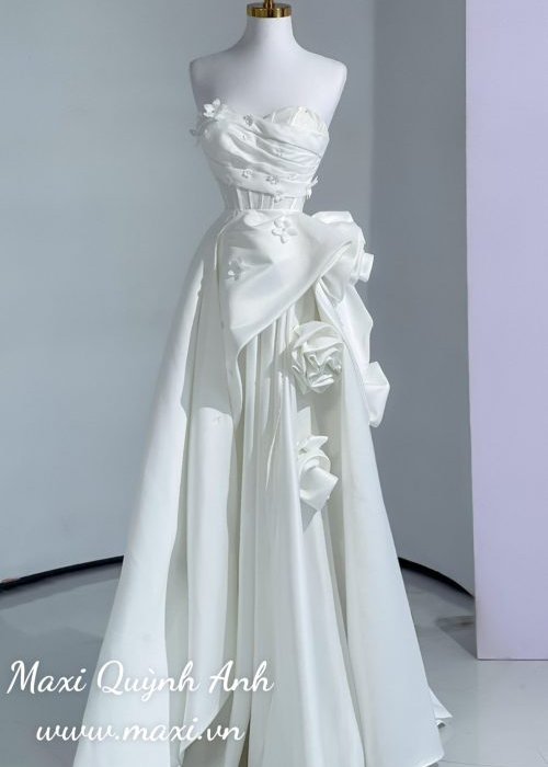 Váy Cưới Cúp Ngực Kết Hoa Cao Cấp