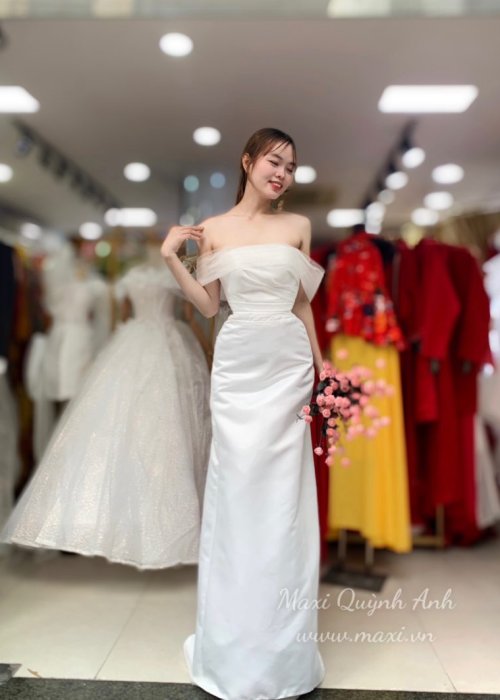 Váy Cưới Body Phối Trễ Vai Lưới Tao Nhã