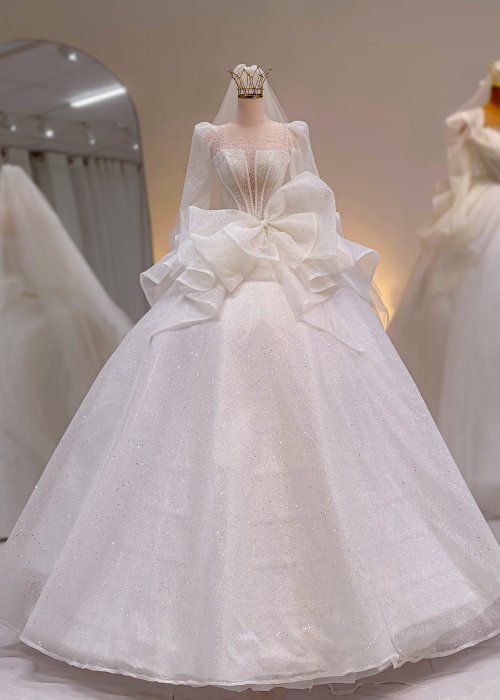 Váy Cưới Tay Dài Kim Sa Cao Cấp