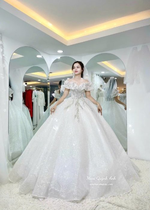 Váy Cưới Kim Sa Trễ Vai Cao Cấp