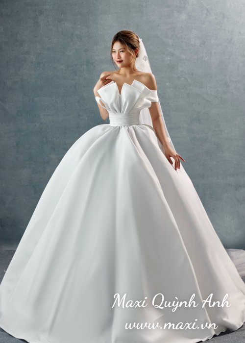 Váy Cưới Trắng Thiết Kế Cúp Sang Trọng