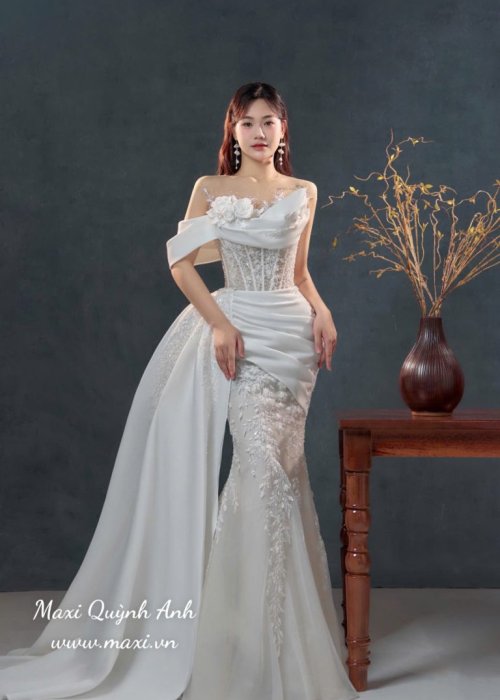 Váy Body Trễ Vai Phi Phối Ren Hoa Cao Cấp