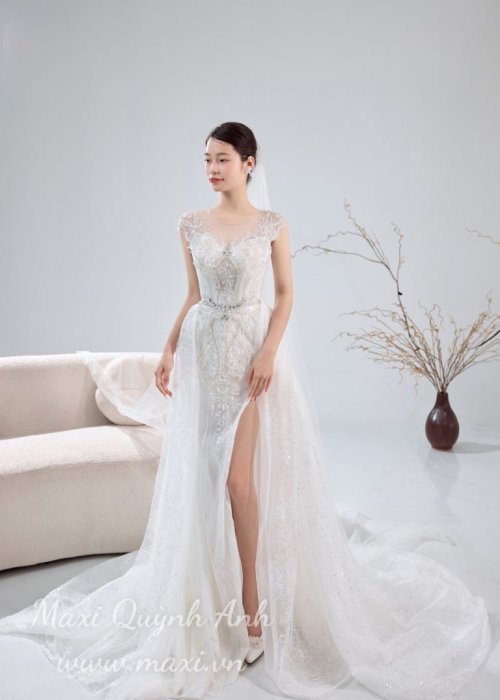 Váy Body Kim Sa Xẻ Tà Đuôi Dài Cao Cấp