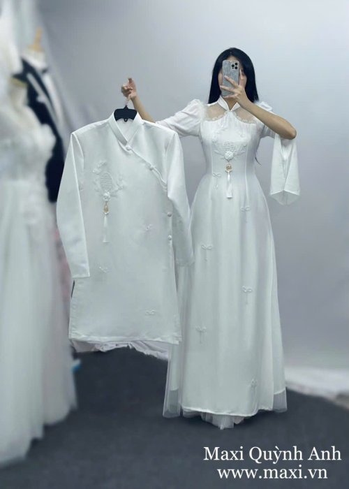 Cặp Áo Dài Cưới Bạch Ngọc Thiên Hỷ Cao Cấp