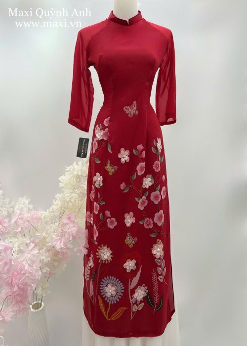 Áo Dài Đỏ Hoa Hồ Điệp