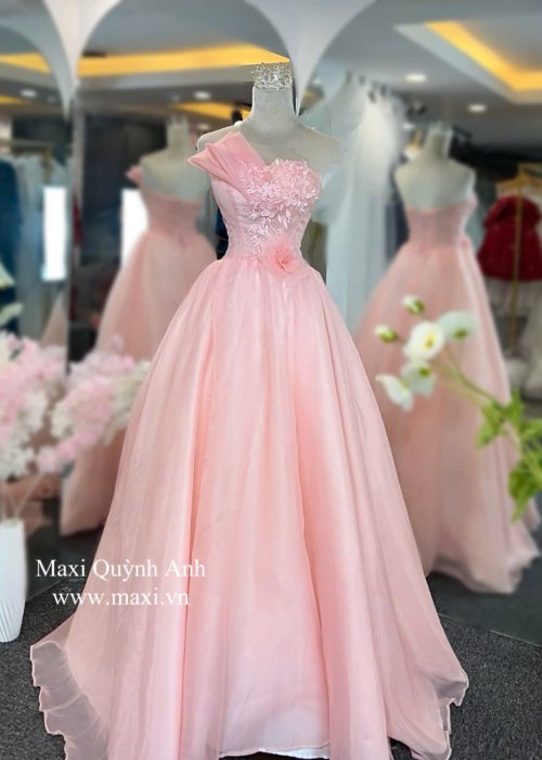 Váy Cưới Hồng Lệch Vai (VCHM)