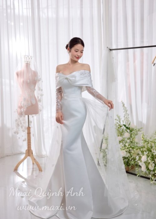 Váy Body Trễ Vai Nơ Phong Cách Tiểu Thư Nhẹ Nhàng