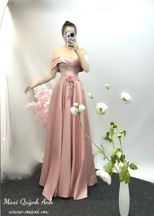 Váy Trễ Vai Hồng Dạ Hội