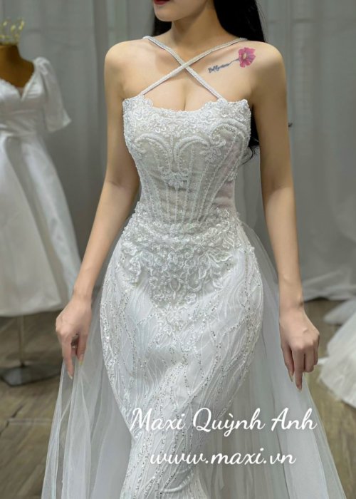 Váy Cưới Body Ren Kim Sa Cao Cấp