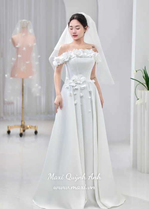 Váy Cưới Trễ Vai Hoa