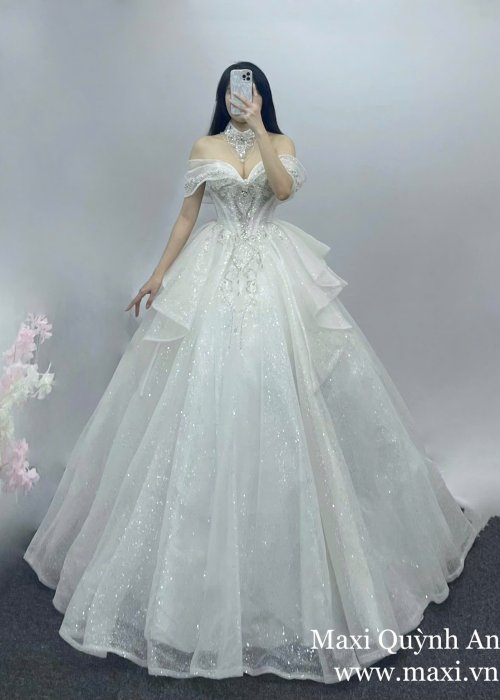 Váy Cưới Trễ Vai Kim Sa Nữ Hoàng