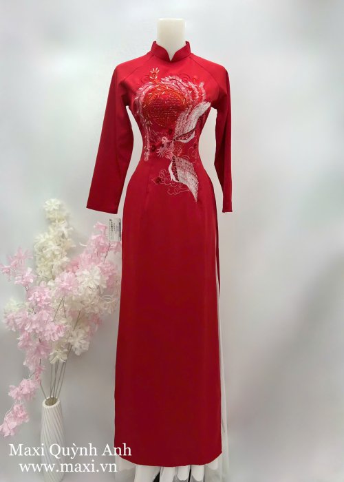 Áo Dài Cưới Hồng Phụng Diễm Y Cao Cấp