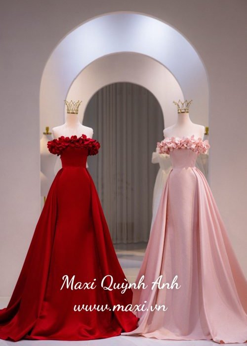 Váy Cưới Body Trễ Vai Hoa Kèm Choàng Tao Nhã