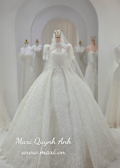 Váy Ren Tiểu Thư Tay Ngắn