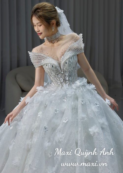 Váy Trễ Vai Thiết Kế Kết Hoa 3D