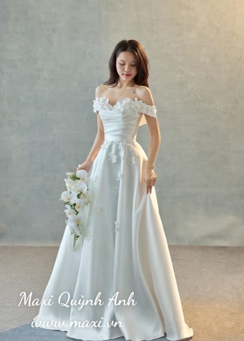 Váy Cưới Trễ Vai Hoa Nhí nhẹ Nhàng