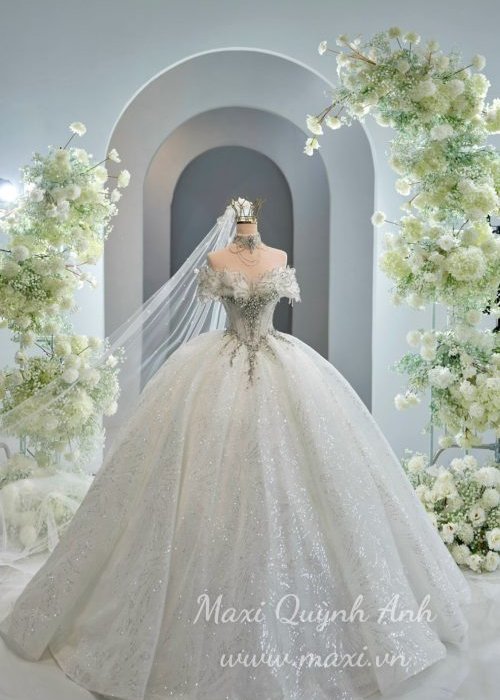 Váy Cưới Kim Sa Đính Đá Cao Cấp Sang Trọng