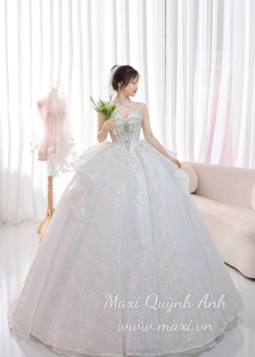 Váy Cưới Kim Sa Cup Ngực Cánh Hoa Cao Cấp