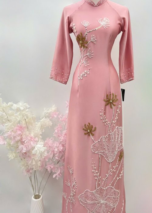 Áo Dài Sui Bạch Liên Hồng
