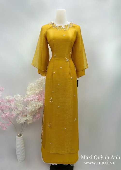 Áo Dài Hoa Mai Tơ Xước Cao Cấp