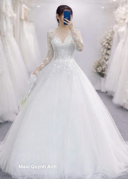 Váy Cưới Ren Tay Dài Cao Cấp
