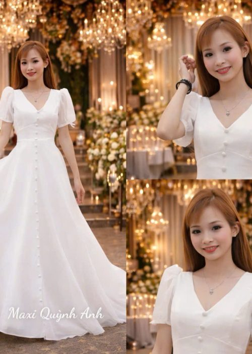 Đầm Dạ Hội Xốp Đính Nút