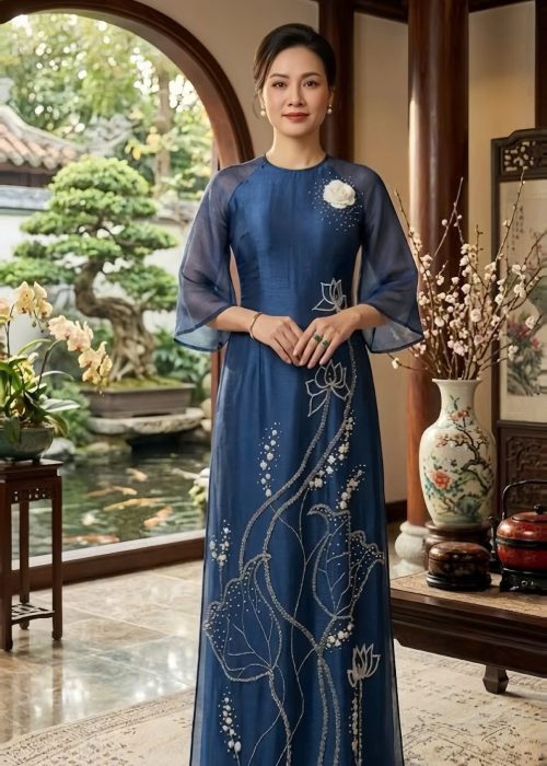 Áo Dài Lam Ngọc Tuyệt Sắc Cao Cấp (3 Màu)
