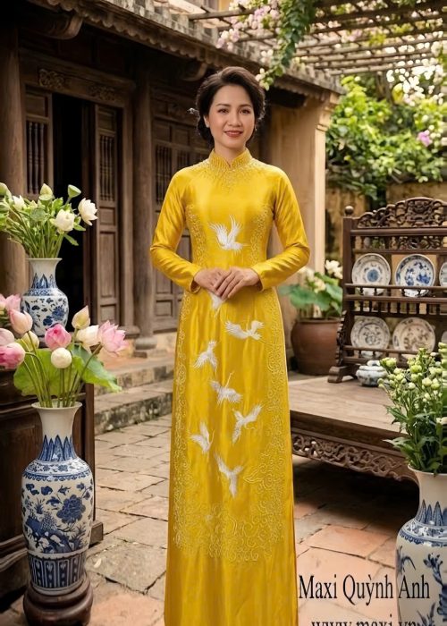 Áo Dài Bạch Hạc Kim Hoàng Sang Trọng