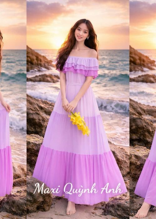 Đầm Maxi Tím Loang Form Suông