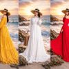 Đầm Maxi Trễ Vai Tay Dài Phối Cổ Bèo Tấng (3 màu)