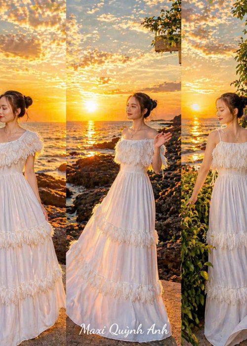 Váy Dạ Hội Lông Vũ Trắng