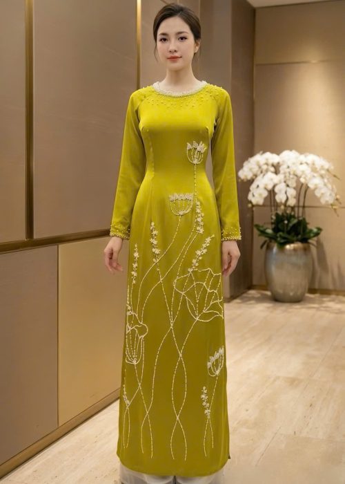 Áo Dài Sui Xanh Cẩm Thạch