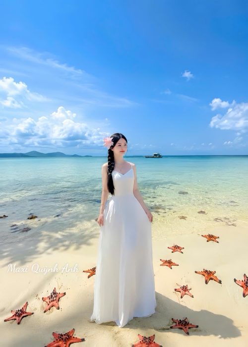 Maxi Đi Biển Hở Lưng Tinh Khôi