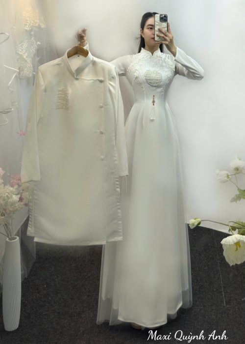 Cặp Áo Dài Cưới Song Hỷ Bạch Ngọc