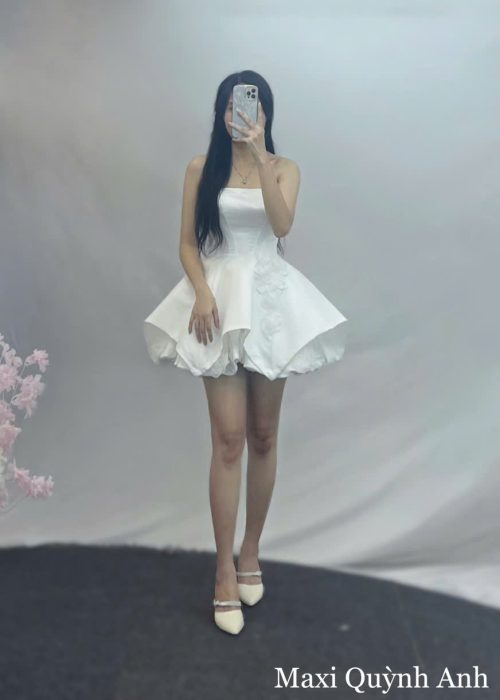 Váy Cưới Ngắn Cúp Ngực Dáng Xòe