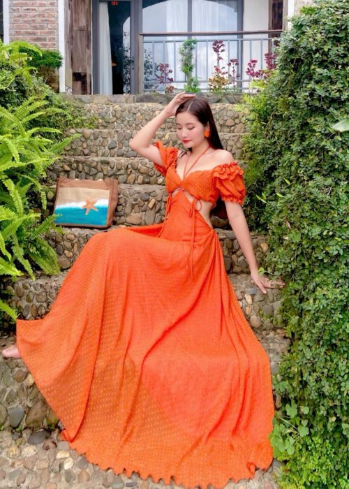 Set Maxi Trễ Vai Khoét Eo Cao Cấp