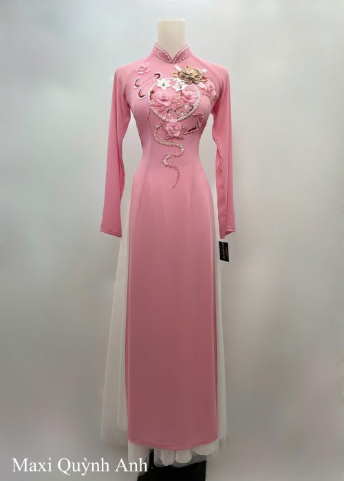 Áo Dài Hồng Hoa Ngọc Cao Cấp