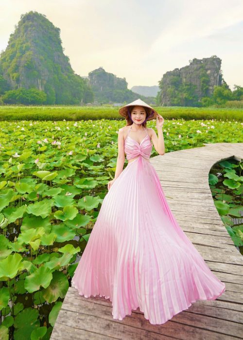 Set Maxi Hồng Dập Ly Cao Cấp