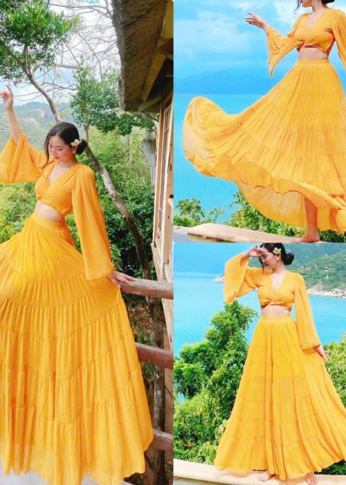 Set Đầm Maxi Vàng Cao Cấp