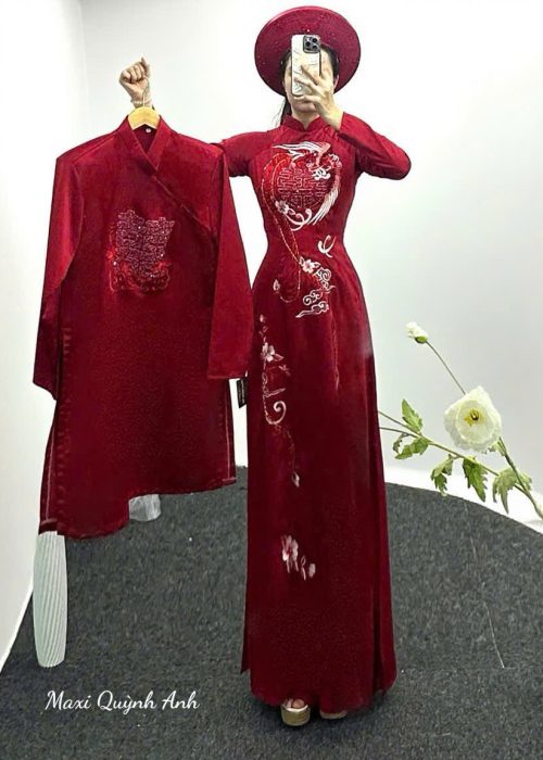 Cặp Áo Dài Cưới Hồng Phụng Diễm Y