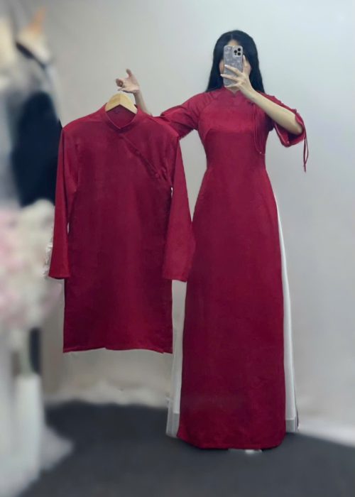 Áo Dài Gấm Đỏ Phom Suông